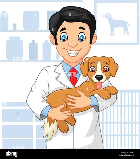Cartoon Veterinario Médico Examina Un Cachorro Imagen Vector De Stock