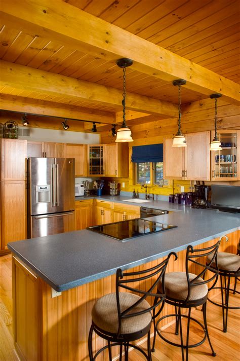 Log Home Kitchen With Breakfast Bar Log Home Kitchen Log Home