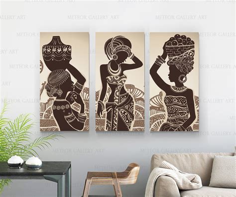 african wall art set of 3 ethnic art decor brown african etsy