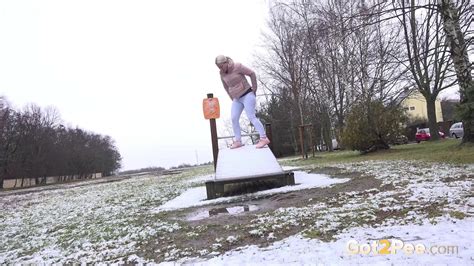 Licky Lex Blonde Girl Licky Lex Takes A Pee On A Snowcovered Slide At A