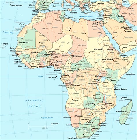 African cities guides provide you travel information, transportation, accommodation. Large detailed political map of Africa with major roads, capitals and major cities | Africa ...