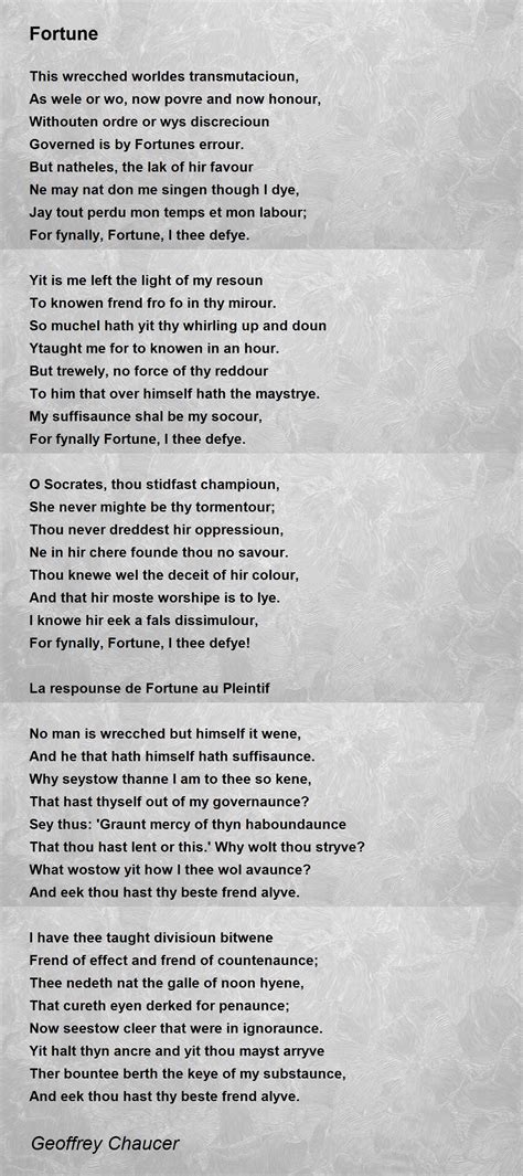 Fortune Poem By Geoffrey Chaucer Poem Hunter