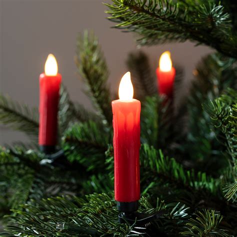 20 Red Wax Battery Remote Control Flameless Christmas Candles With Tree