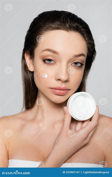 Young Woman With Cream On Cheeks Stock Image Image Of Bodycare Beautiful 253907107