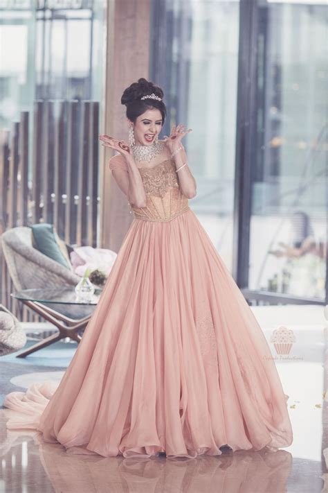 Photo Of Peach Engagement Gown By Shantanu Nikhil Engagement Gowns