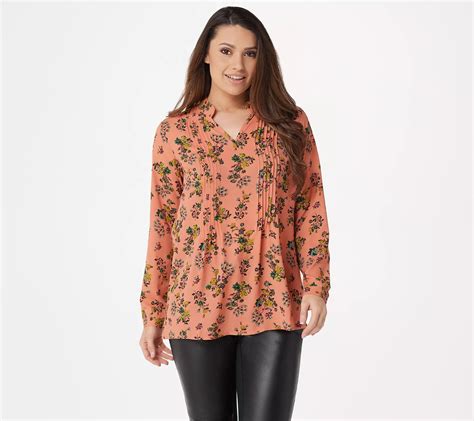 Joan Rivers Floral Print V-Neck Pleated Blouse Pleating - QVC.com