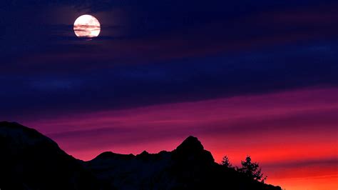 Ni65 Mountain Picks Night Sunset Sky Red Blue Wallpaper