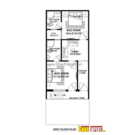 House Plan For 17 Feet By 45 Feet Plot Plot Size 85 Square Yards