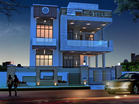 Modern House Exterior Night View 3d Cgtrader