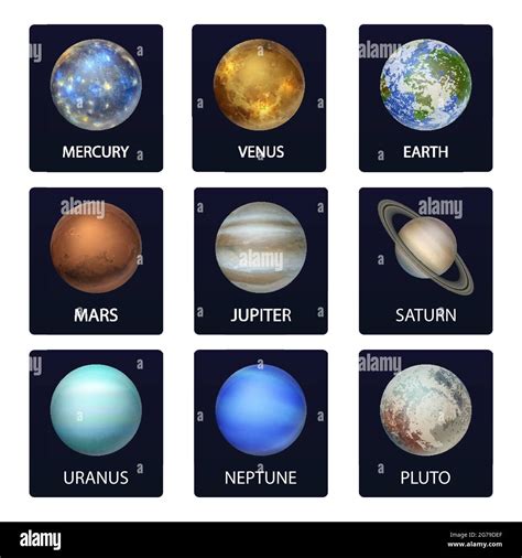 Vector 3d Realistic Space Planet Card Icon Set The Planets Of The