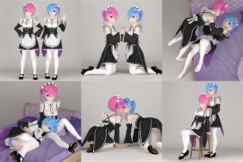 6 Poses Of Ram And Rem Anime Girl 3d Model Cgtrader