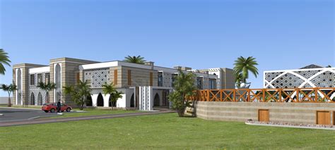 An Artists Rendering Of A Building With Palm Trees In The Foreground