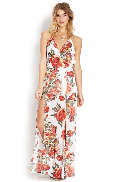 Forever 21 Floral Print Keyhole Dress In Natural Lyst