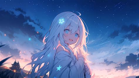 Download Wallpaper 2560x1440 Girl Smile Stars Anime Widescreen 169