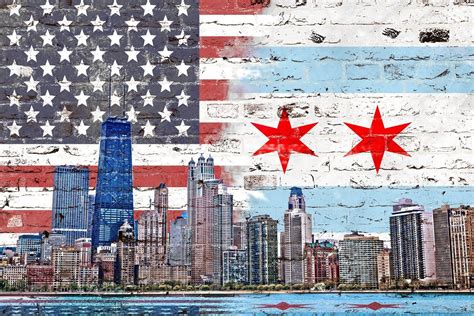Chicago American Flag Skyline Chicago Flag Chicago Art Wall Safe