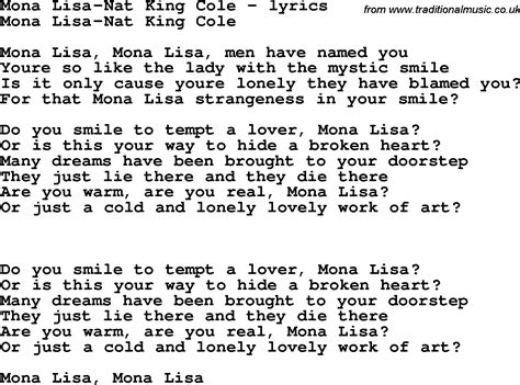 Love Song Lyrics for:Mona Lisa-Nat King Cole
