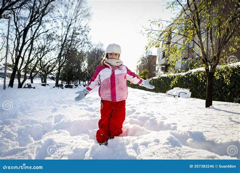 Portrait Little Girl In Snow Stock Photo Image Of Holiday Snowy