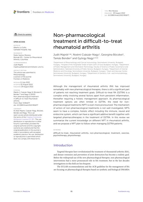 Pdf Non Pharmacological Treatment In Difficult To Treat Rheumatoid