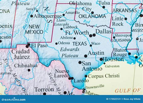 Mapa De Estados Unidos Enfocado En El Estado De Texas Imagen De Archivo
