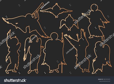Archangels Holy Spirit Silhouettes Bronze Lines Stock Vector Royalty