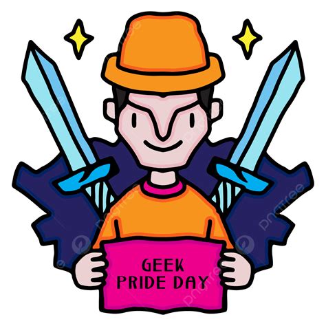 Man And Swords Cartoon For Celebrate Geek Pride Day Man Swords Geek