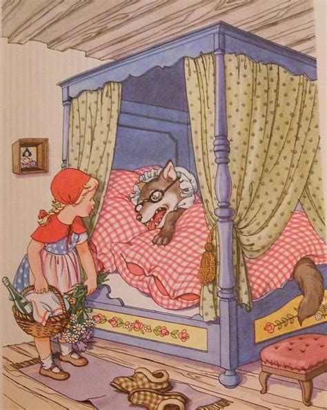 Grimms Fairy Tales Little Red Riding Hood Wolf As Grandma Full Colour Illustration A