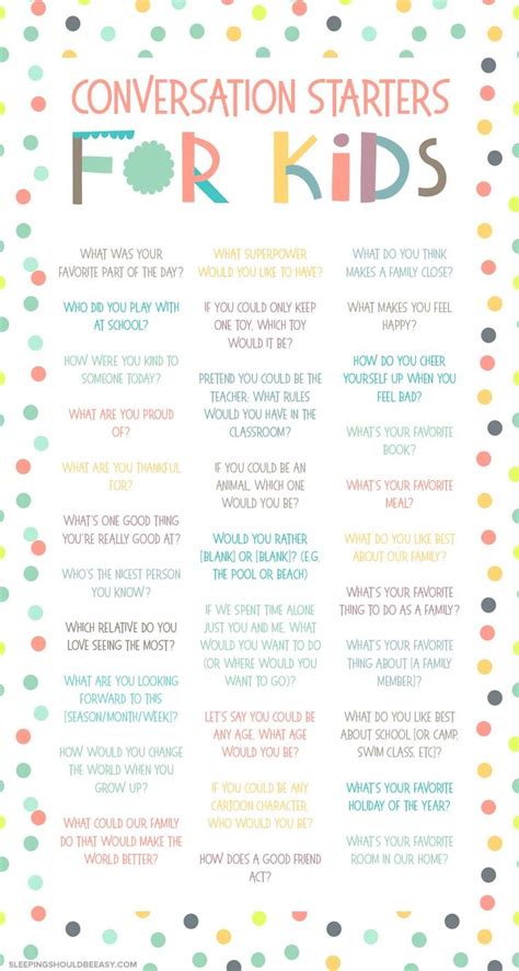 A Poster With The Words Conversation Starterrs For Kids In Different