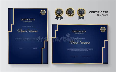 Plantilla De Certificado De Diploma Azul Y Oro Elegante Stock De