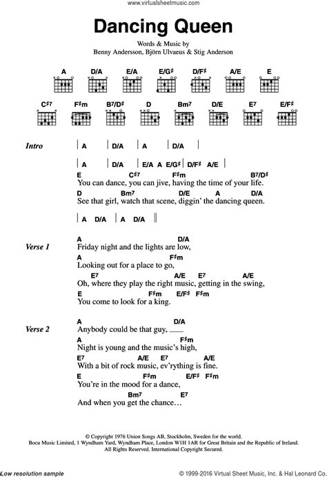 Watch the video for dancing queen from abba's gold: ABBA - Dancing Queen sheet music for guitar (chords) PDF