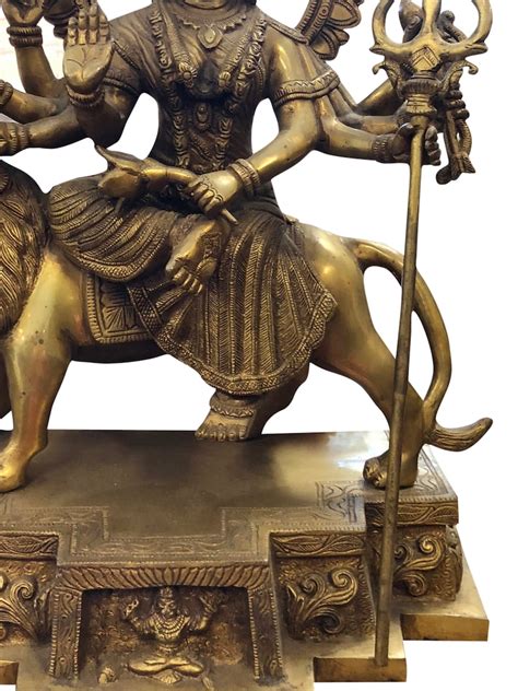 Durga On Lion Maa Durga Hindu Goddess Brass Statue Altar Etsy