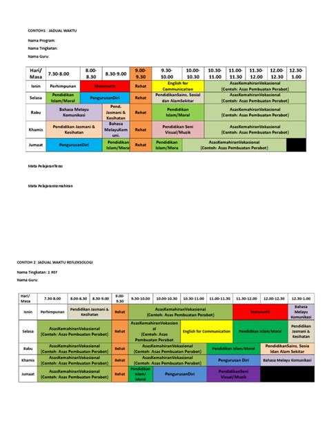 Waktu kerja sebagaimana dimaksud dalam ayat (1) meliputi: CONTOH JADUAL WAKTU