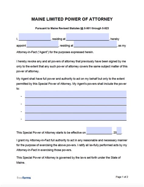 Free Maine Limited Special Power Of Attorney Form Pdf Word
