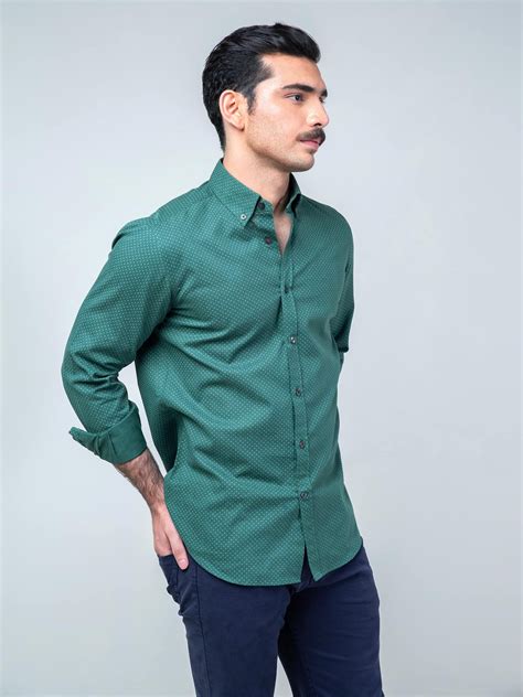 Dark Green Printed Button Down Shirt Mens Printed Shirts Mens Shirts