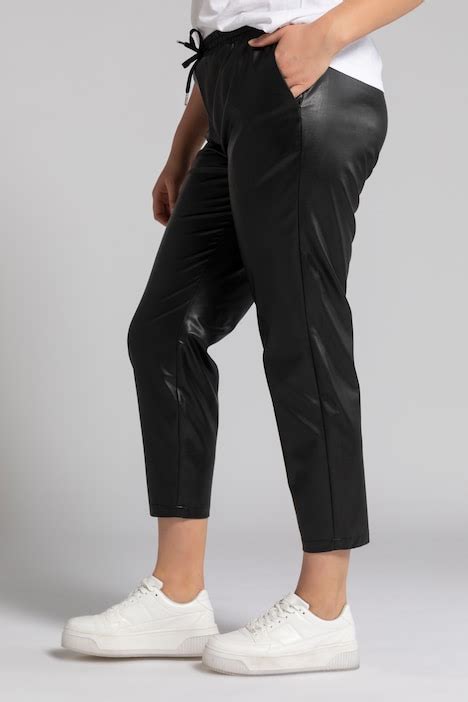 Leather Look Elastic Waist Pants Skinny Fit Pants