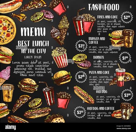 Fast Food Sketch Price Menu Template For Fastfood Restaurant Or Bistro
