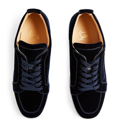 Christian Louboutin Navy Rantulow Velvet Flat Sneakers Harrods UK