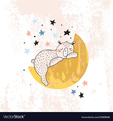 Cute Little Bear Sleeping On Crescent Moon Vector Image