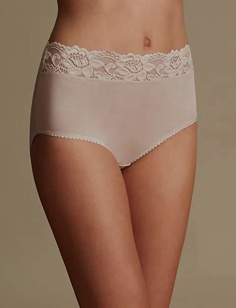 5 Pack Lace Waist High Rise Full Briefs Mands Collection Mands