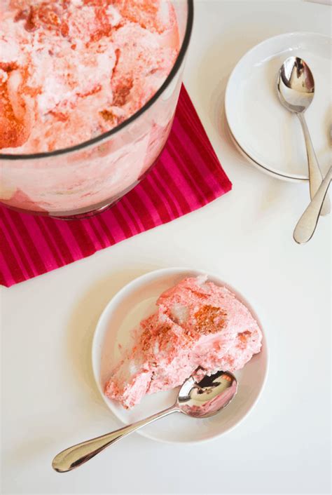 Turn bowl upside down two or three times to distribute the strawberries. Best Ever Strawberry Jello Angel Food Cake Dessert Recipe