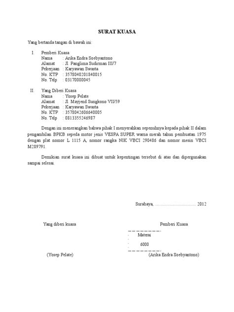 Format Surat Penyerahan Segala Dokumen