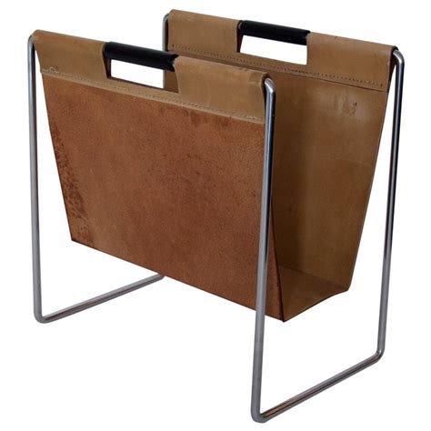 French Leather And Chrome Magazine Rack At 1stdibs
