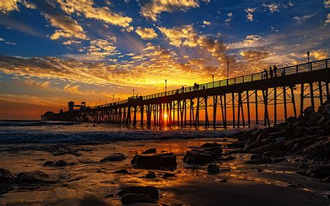 Hd Wallpaper Sunset At The Oceanside Pier In The North County Of San