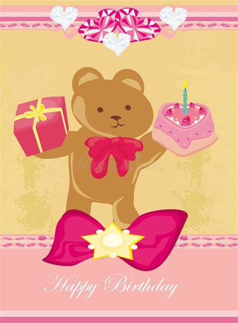 Sweet Teddy Bear Holding A Birthday Cake Stock Vector Illustration Of