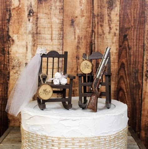 Hunting Wedding Cake Topper Bride And Groom Wedding Chairs