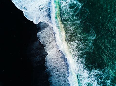 Reynisfjara Black Sand Beach Wallpaper 4k Waves Aerial View