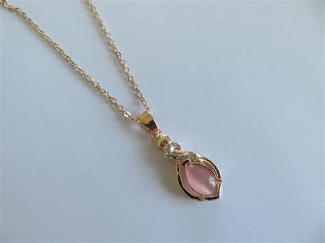 Pendant Delicate Pink Striped Opal Pendant Pink Gold With Cubic