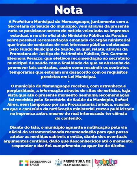 Nota Oficial Da Prefeitura De Mamanguape Fato A Fato