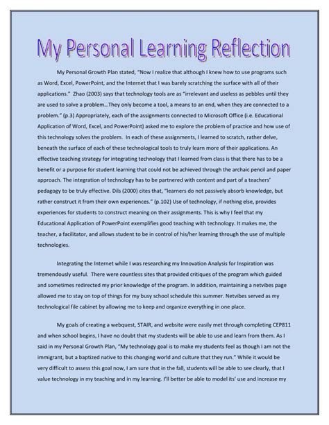 To see how reflection works, consider this simple example one final use of reflection is in creating and manipulating arrays. Personal learning reflection