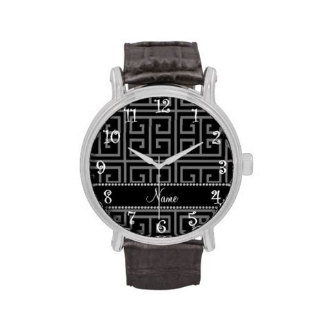 Personalized Name Black Greek Key Pattern Wrist Watches Retro Watches
