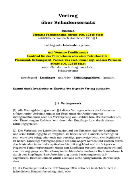 Das risiko für den einzelnen miteigentümer einer bruchteilsgemeinschaft besteht in der voll. Vertrag Schadensersatz Muster